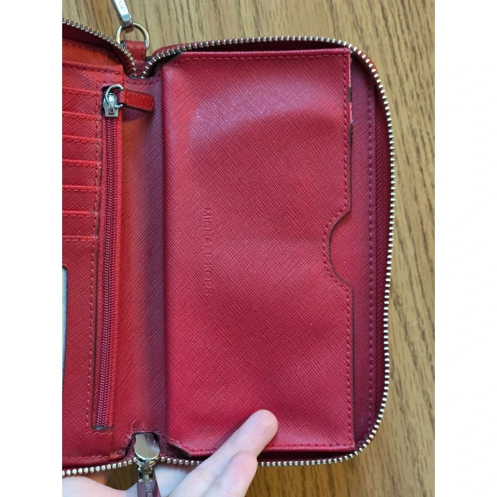 Michael Kors Fulton Zip Large Phone/Wristlet Dark Sangrine Red Pebbled Leather - Picture 7 of 14